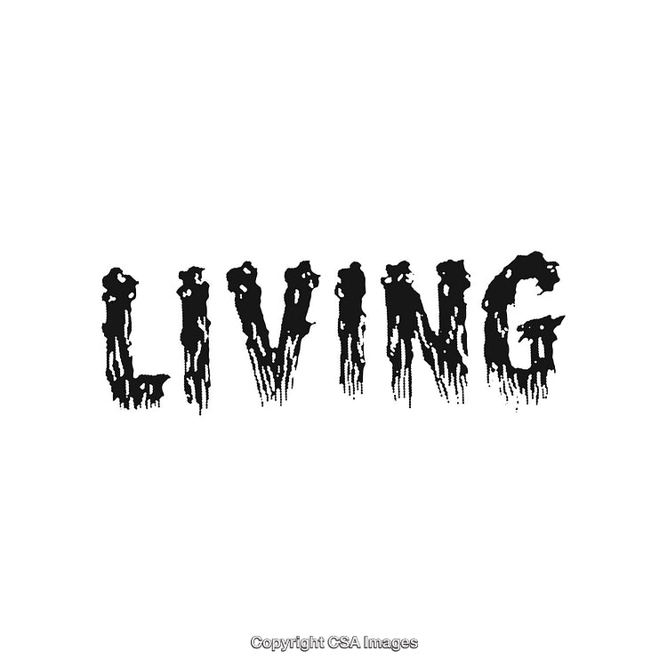 Distressed Black Text Reading 'Living' on White Background