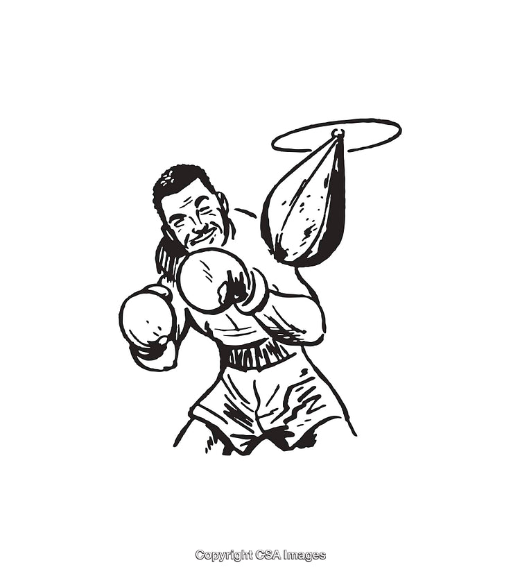 Black and White Illustration of a Fighter Training with Focus