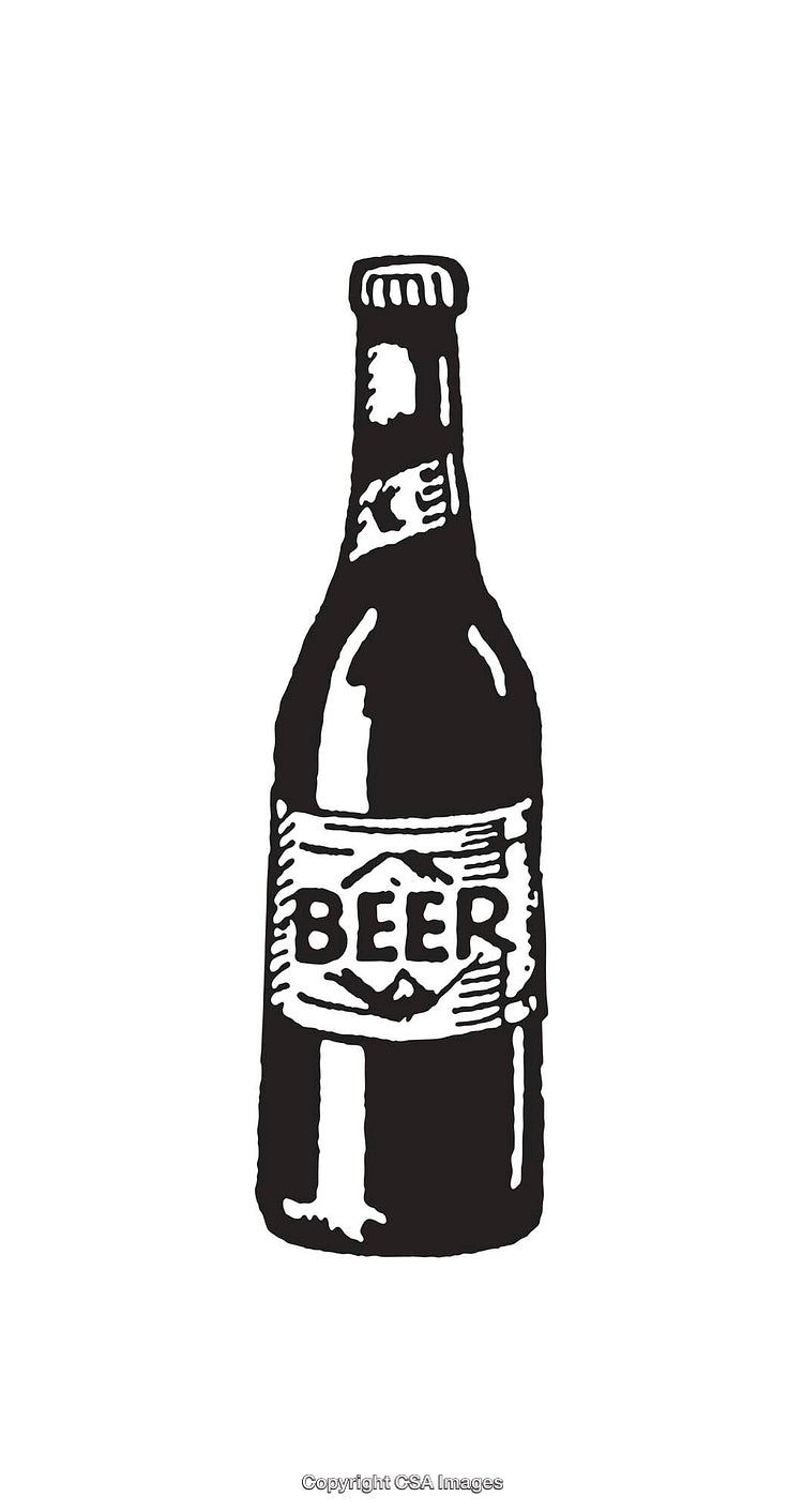 Black and White Line Art of a Beer Bottle in Vintage Style