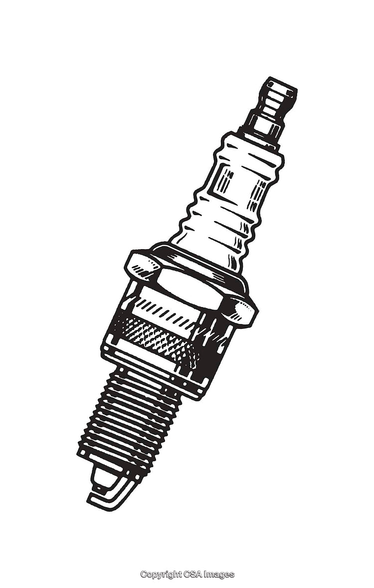 Black and White Line Art Illustration of an Engine Spark Plug