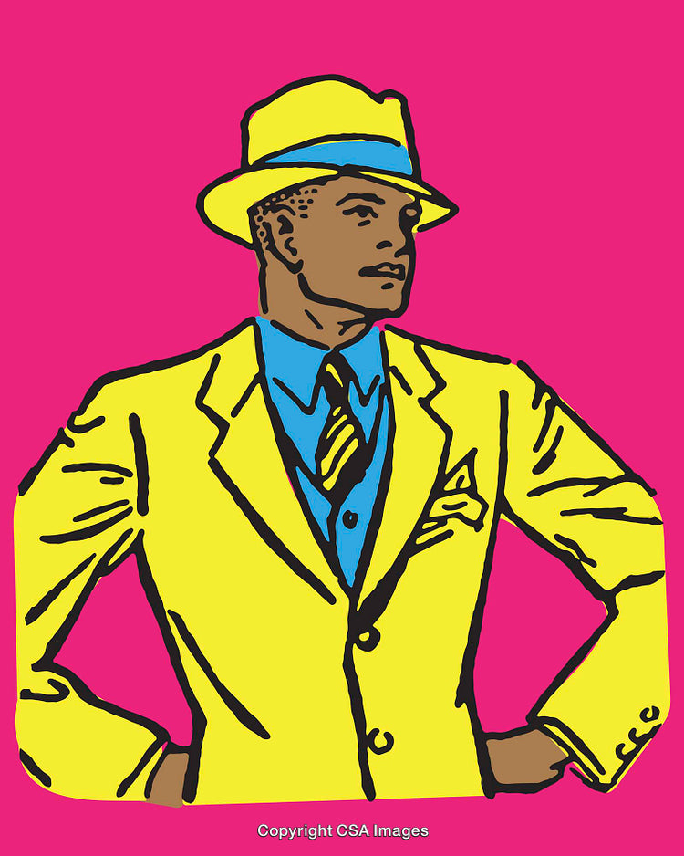 Stylish Man in Yellow Suit and Hat on a Vibrant Background