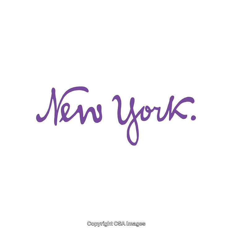 Purple Text 'New York' Handwritten on White Background