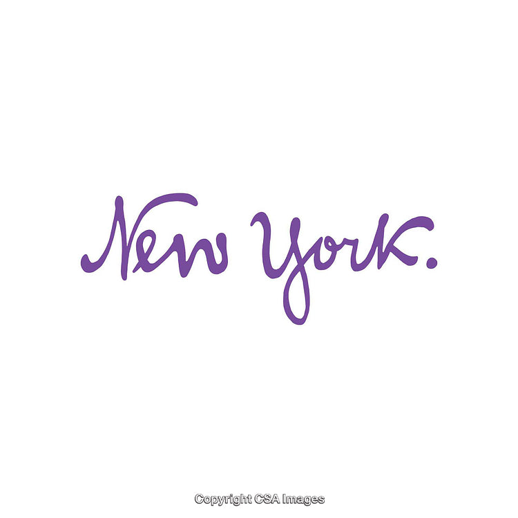Purple Text 'New York' Handwritten on White Background