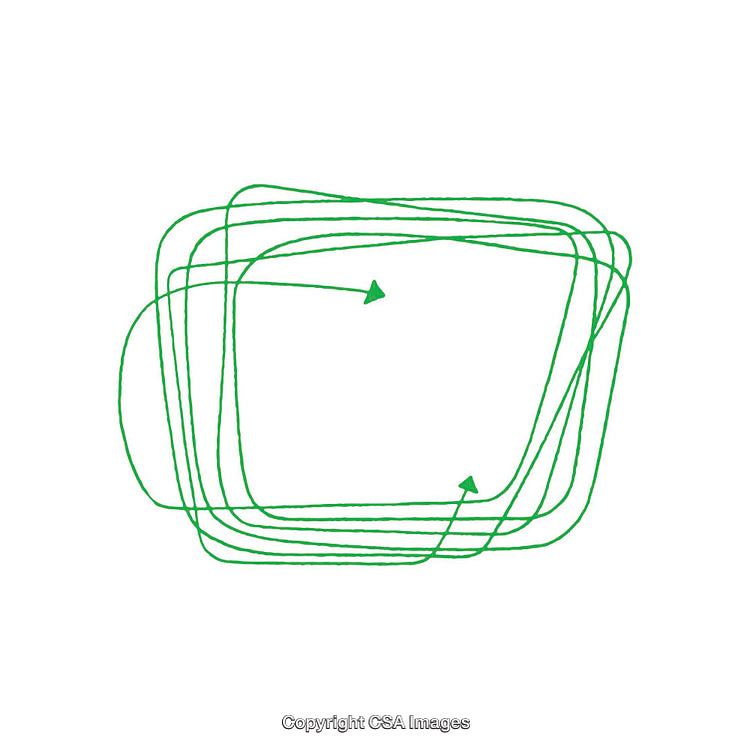 Abstract Green Arrows in Organic Looping Pattern on White Background