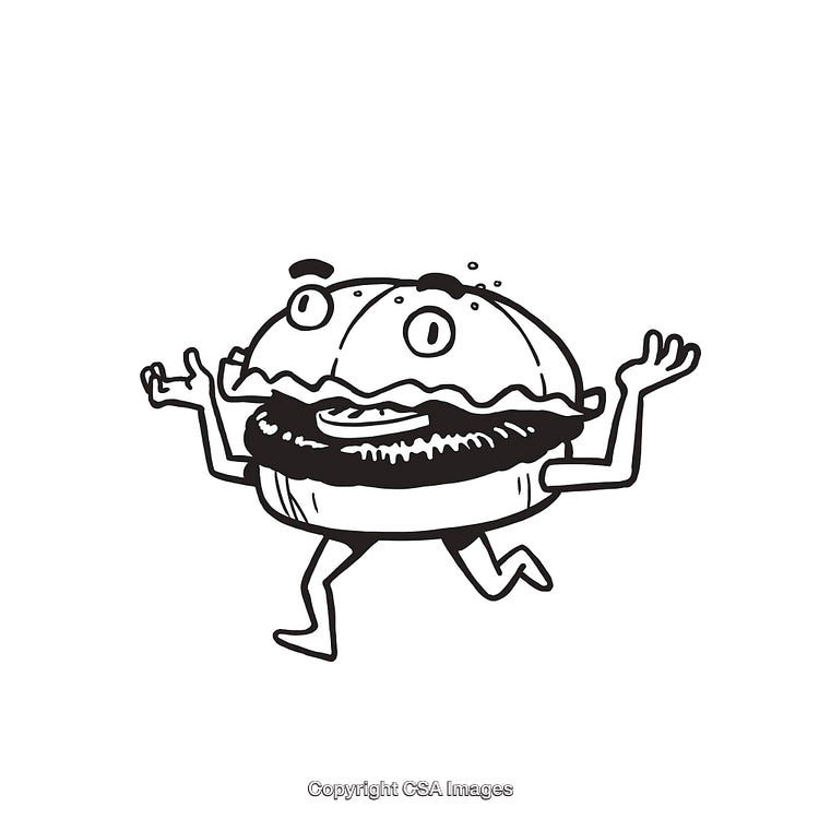 Whimsical Cartoon Hamburger Sketch with Arms and Legs in Fun Style
