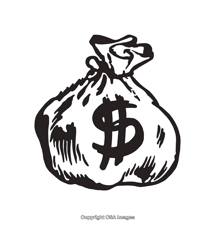 Black and White Money Bag with Dollar Symbol Illustration