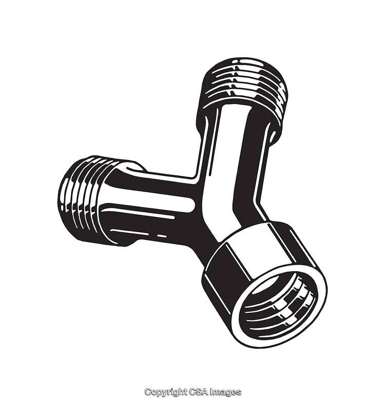 Black And White Line Art of a Y-shaped Pipe Fitting Illustration