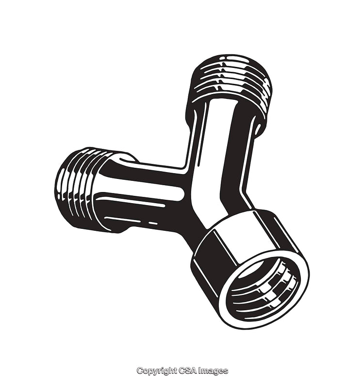 Black And White Line Art of a Y-shaped Pipe Fitting Illustration