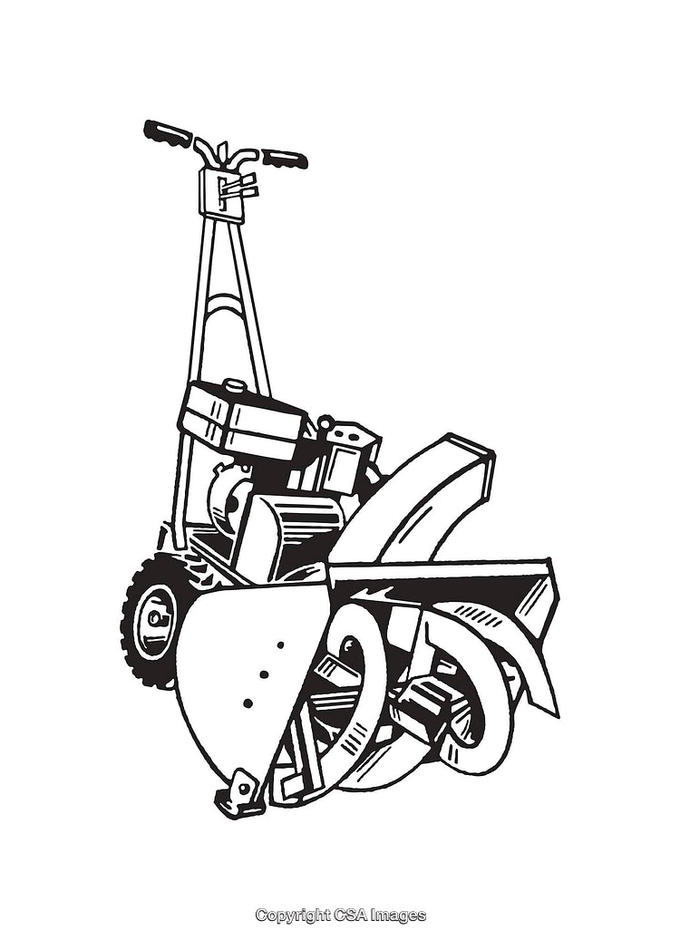 Black and White Line Art Illustration of a Snow Blower Machine