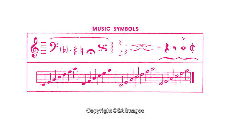 Musical Symbols and Sheet Music Illustration in a Minimalistic Style