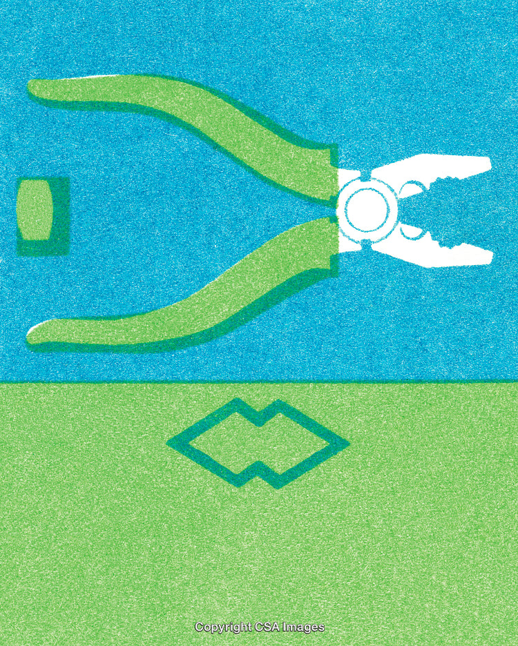 Illustrative Depiction of Pliers with Geometric Shapes and Bold Colors