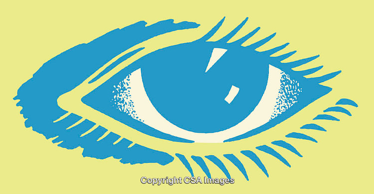 Bright Blue Eye Line Art Illustration on Light Green Background