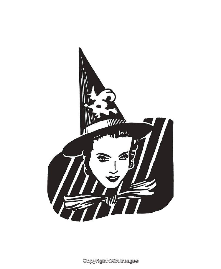 Vintage Illustration of a Witch Hat Adorned with a Ribbon and Star