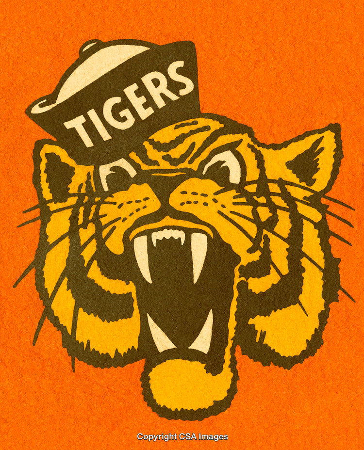 Vintage Tiger Mascot Illustration with Bold Colors and Distinctive Retro Style