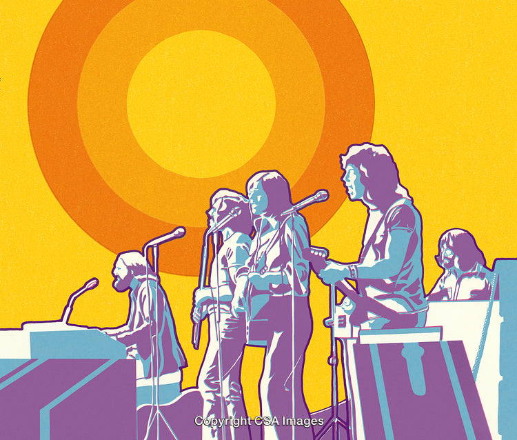 Illustration of a Retro Band Performing Against a Vibrant Yellow Background