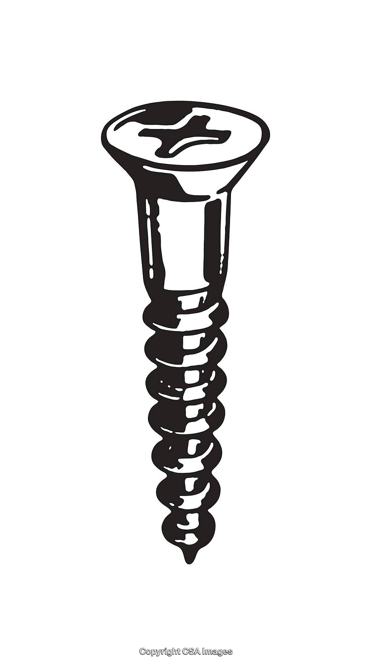 Black And White Line Art Illustration of a Screw on White Background