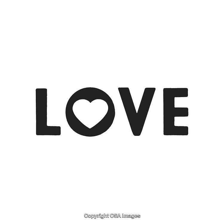 Love Typography with Heart Shape Design on White Background