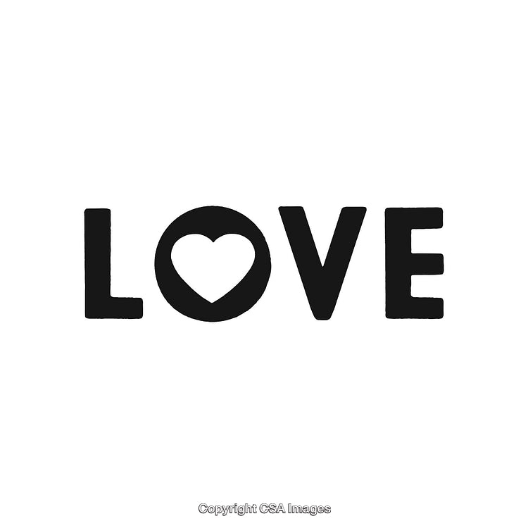 Love Typography with Heart Shape Design on White Background