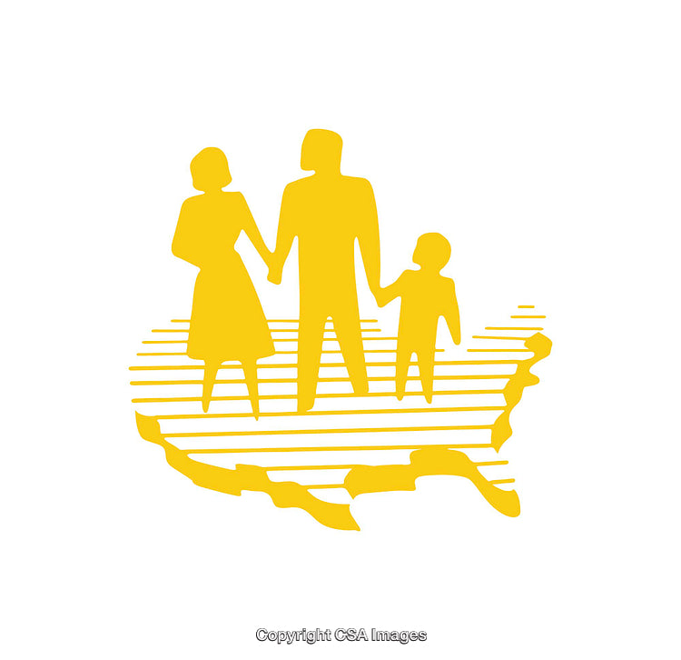 Yellow Silhouette of a Family Over a Map Outline Illustration