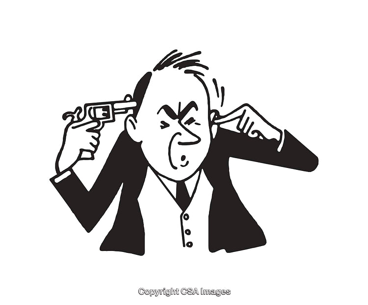 Black and White Line Art Depicting a Man in Desperation