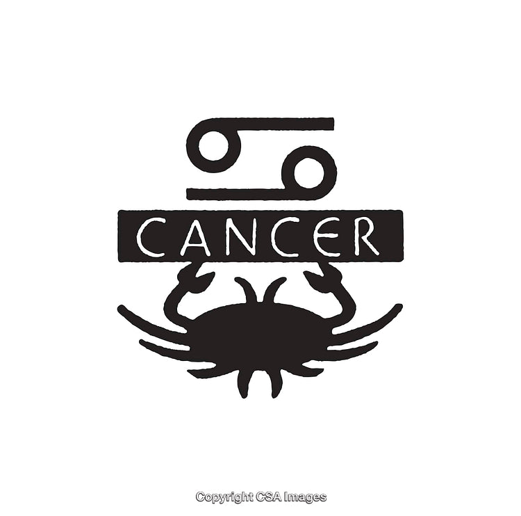 Black and White Illustration of Cancer Zodiac Sign with Crab Symbol