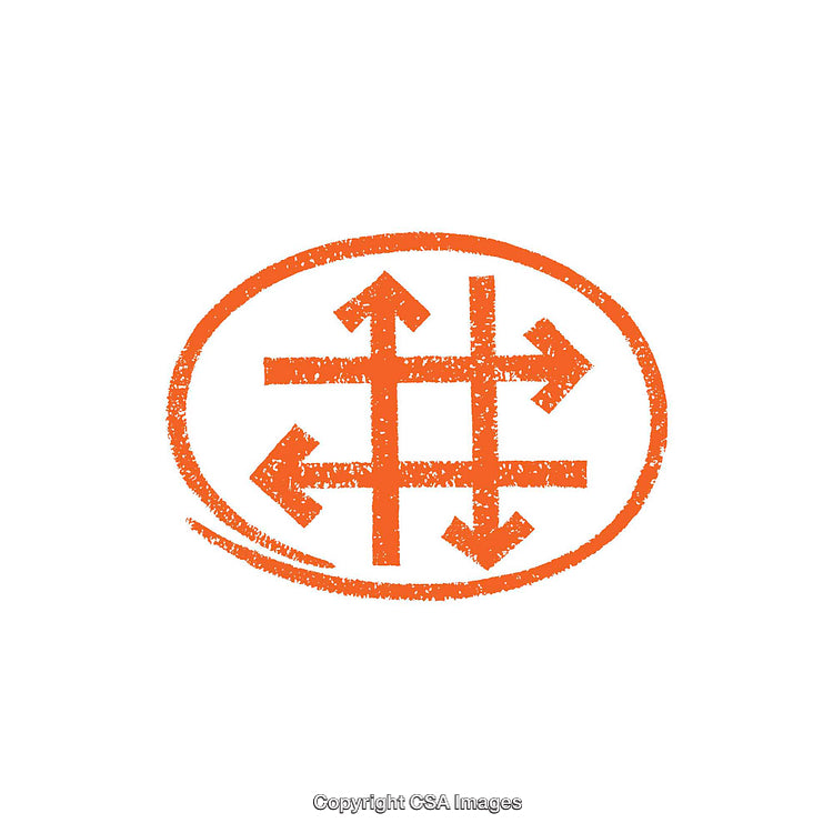 Orange Abstract Symbol Representing Crossroads and Decision Making with Arrows
