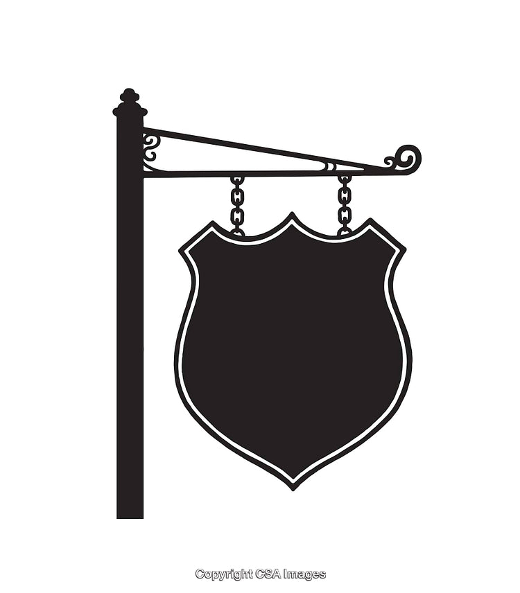Elegant Black and White Shield Signboard Line Art Illustration