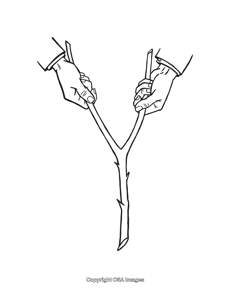 Line Art of Hands Holding a Forked Stick for Dowsing