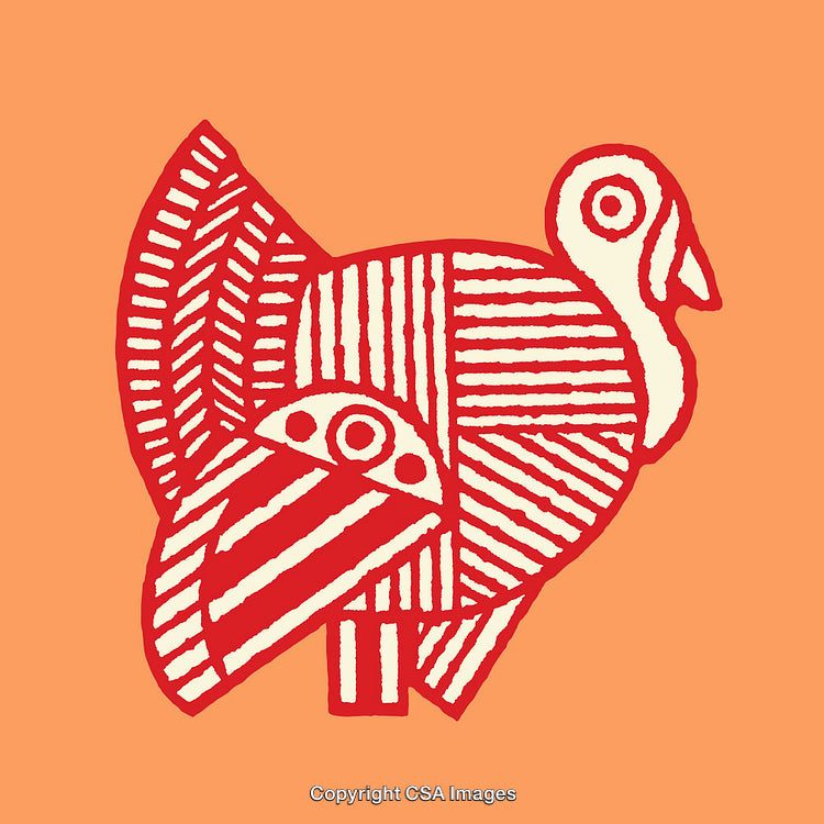 Colorful Geometric Turkey Illustration on Vibrant Orange Background