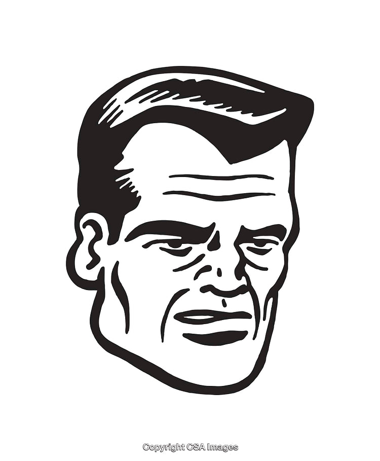 Retro Black and White Male Portrait Line Art Illustration