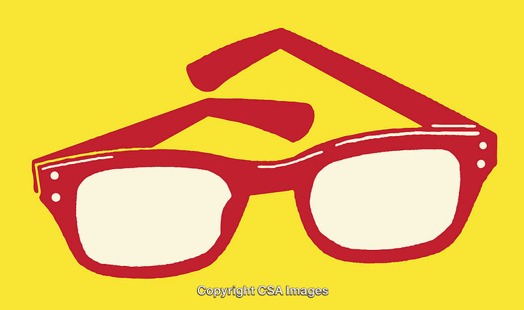 Red Glasses Line Art Illustration on Vibrant Yellow Background