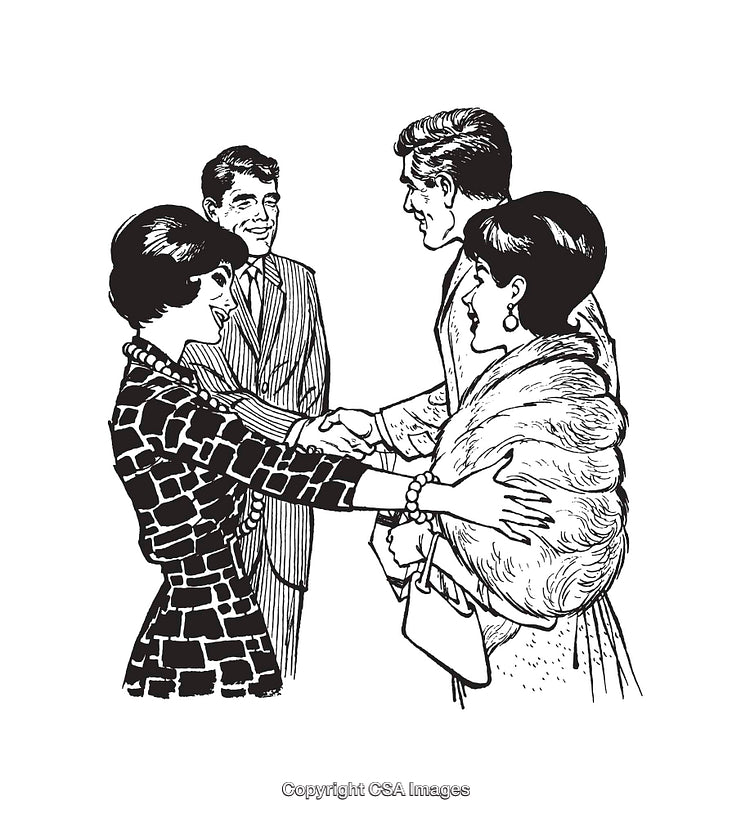 Group of Adults in Formal Attire Greeting Each Other With Handshakes