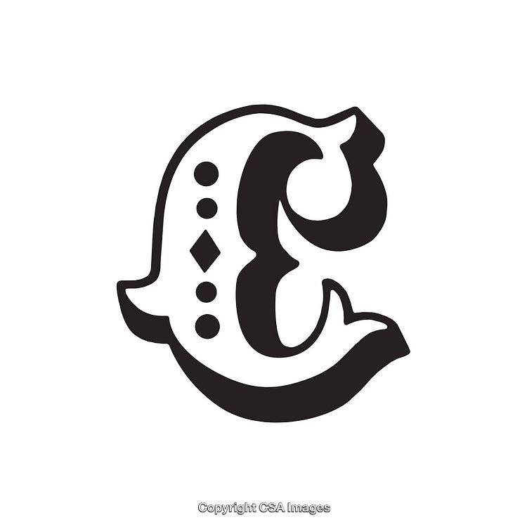 Intricate Decorative Letter C with Artistic Elements on White Background