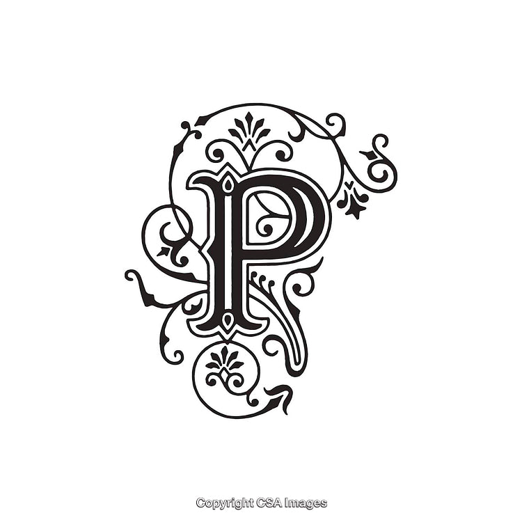 Elegantly Ornate Letter P in a Vintage Decorative Style
