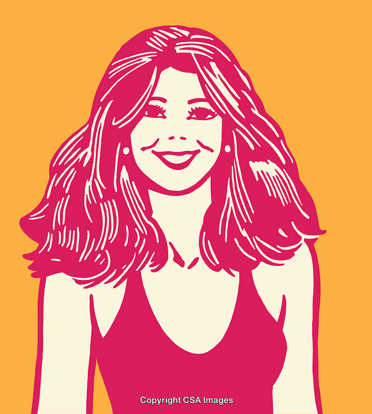 Colorful Pop-Art Style Portrait Illustration of Smiling Woman