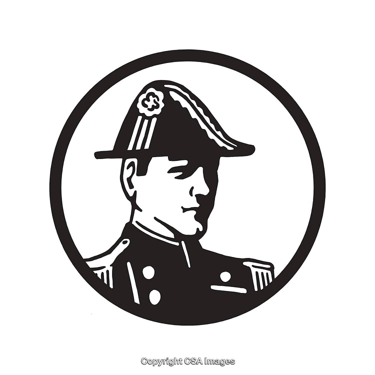 Black And White Line Art Illustration of a Historically Styled Figure