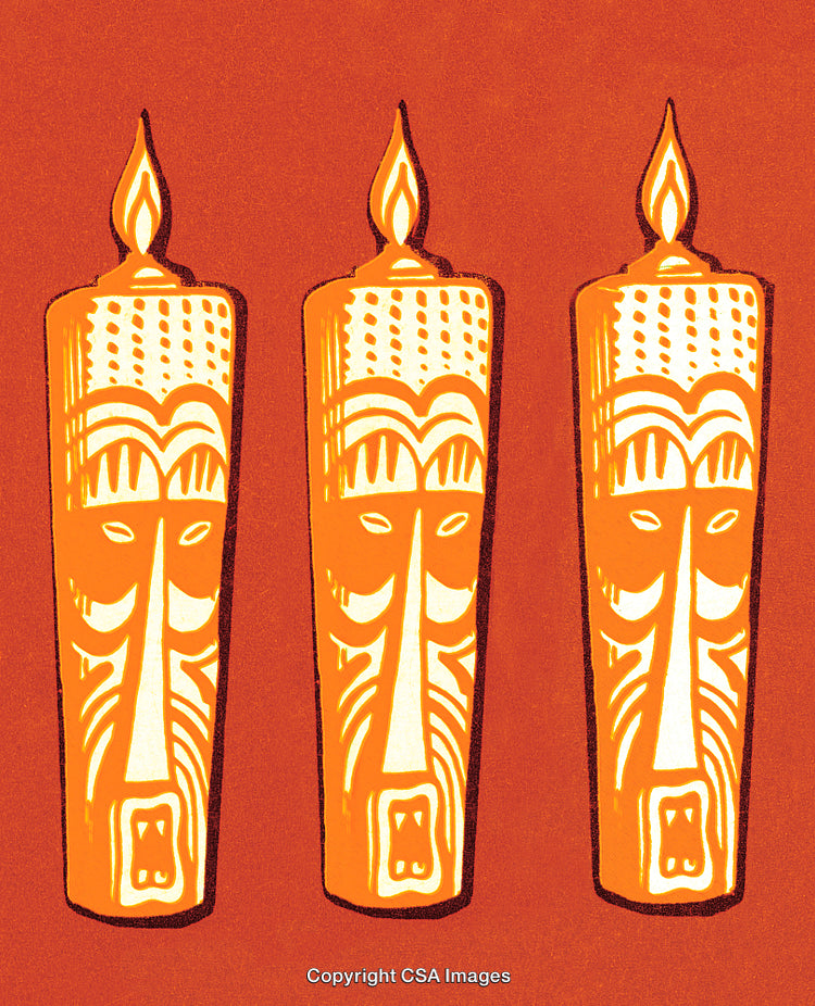 Tribal Artwork Depicting Three Symbolic Candles Illustrating Traditional Cultural Imagery