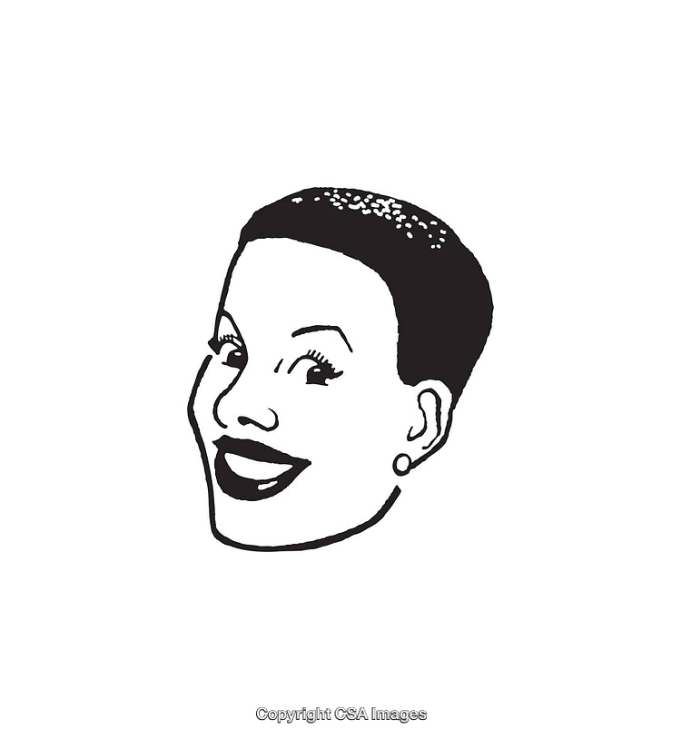 Black and White Retro Smiling Face Line Art Illustration