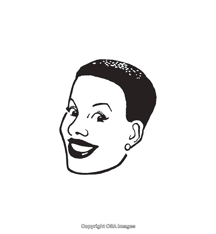 Black and White Retro Smiling Face Line Art Illustration