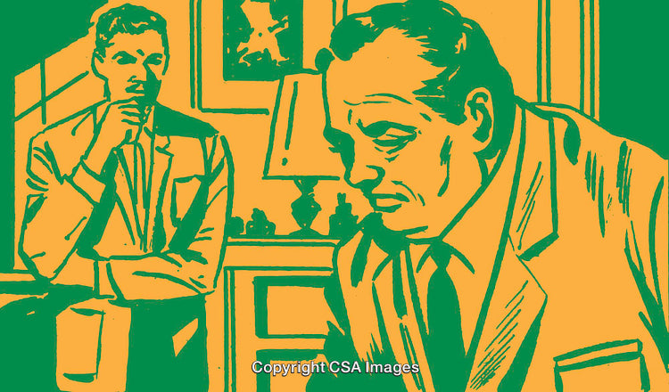 Retro Illustration of Two Men in a Deep Discussion Indoors