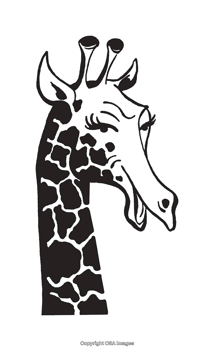 Stylized Line Art Illustration of a Giraffe in Black and White