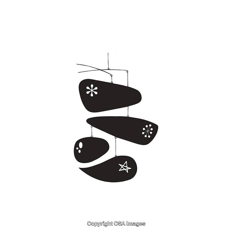 Black and White Abstract Mobile Art with Decorative Dingbats and Shapes