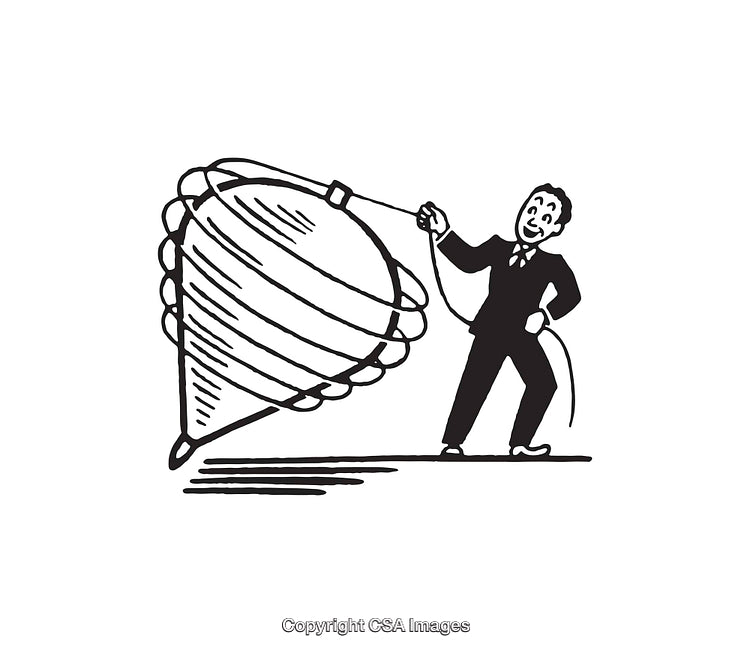 Vintage Styled Illustration of Man with Spinning Toy Top
