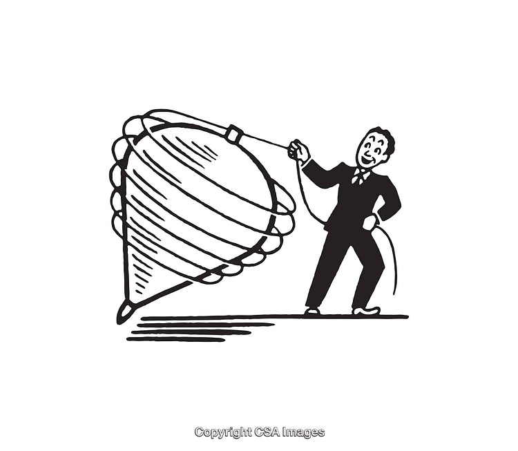 Vintage Styled Illustration of Man with Spinning Toy Top