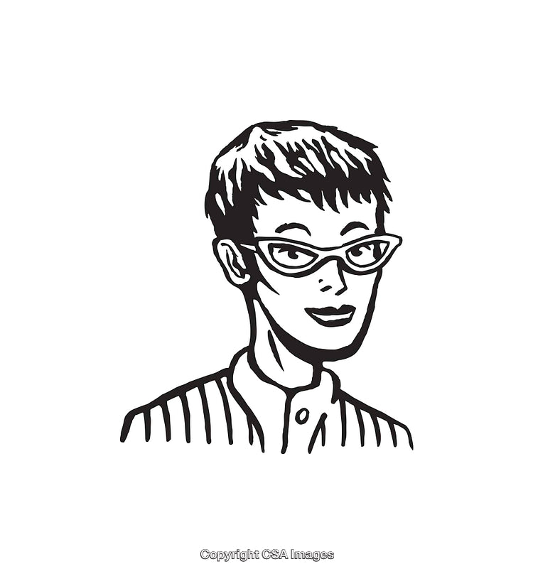 Black and White Cartoon Style Illustration of a Woman Wearing Glasses