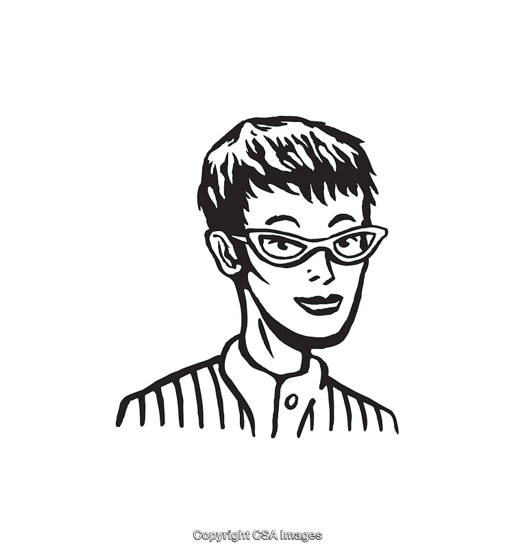 Black and White Cartoon Style Illustration of a Woman Wearing Glasses