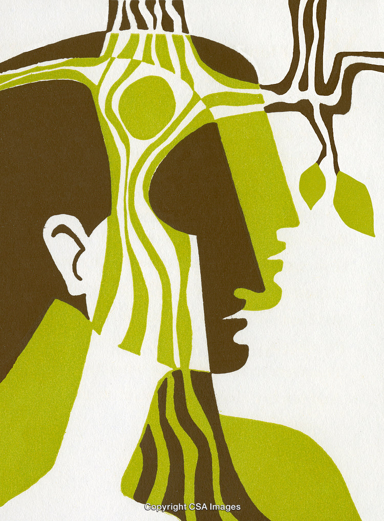 Abstract Illustration of Human Silhouette Merged with Nature-Themed Patterns
