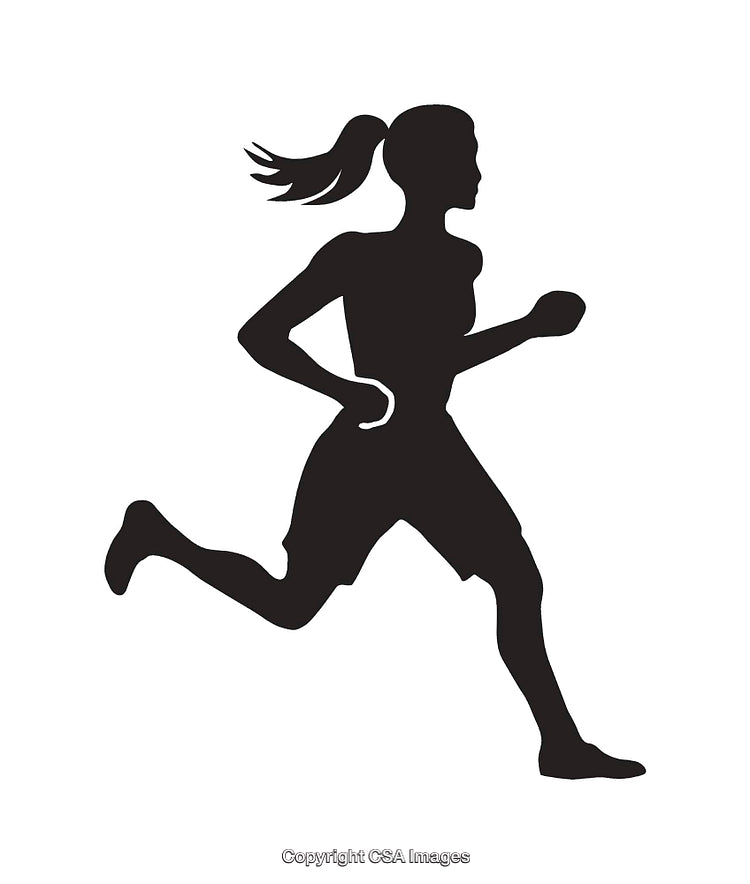 Silhouette of a Woman Running in Black and White Line Art