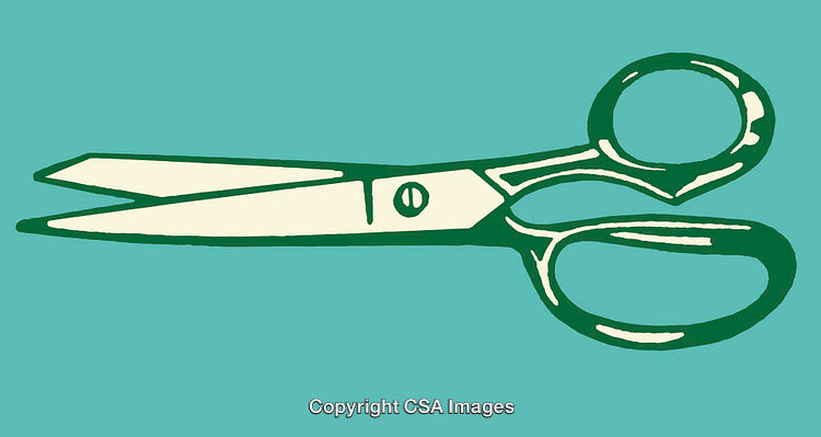 Green Stylized Line Art Illustration of Scissors on Teal Background
