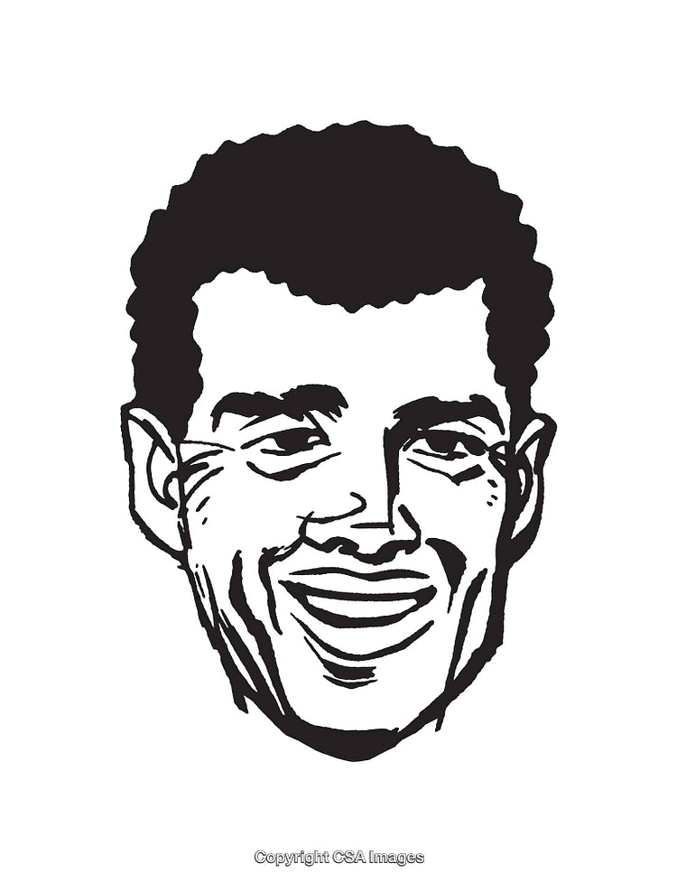 Black and White Line Art Illustration of a Smiling Face